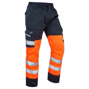 Leo Workwear EcoViz CT01 Bideford Hi-Vis Orange and Navy Cargo Trousers