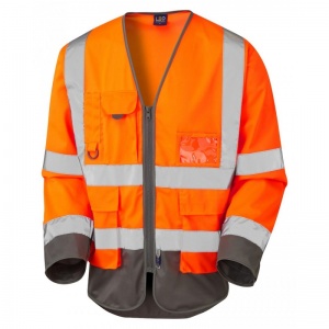 Leo Workwear EcoViz S12 Wrafton Superior Orange and Grey Sleeved Hi-Vis Vest