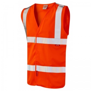 Leo Workwear EcoViz W08 Milford Flame Retardant LFS Orange Hi-Vis Vest