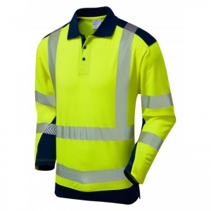 Leo Workwear EcoViz P15 Wringcliff Dual Colour Coolviz Hi-Vis Yellow and Navy Sleeved Polo Shirt
