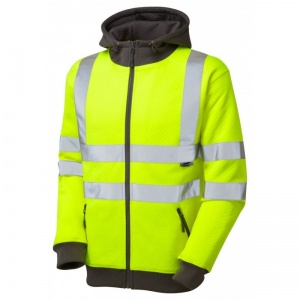 Leo Workwear EcoViz SS02 Saunton Thermal Hi-Vis Yellow Sweatshirt with Hood