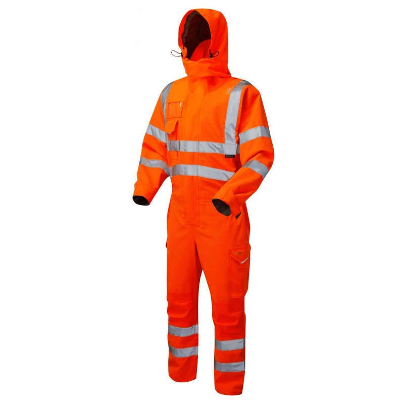 Leo Workwear CV02 Watertown EcoViz Hi-Vis Orange 10KX Stretch Coveralls