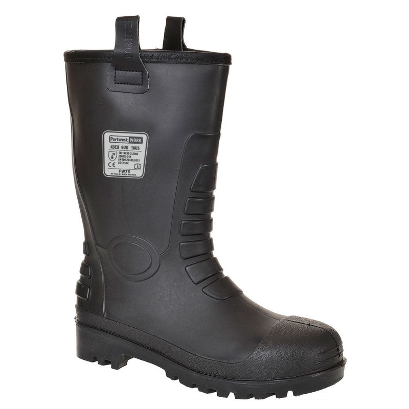 black wellington boot with pull-on tabs 