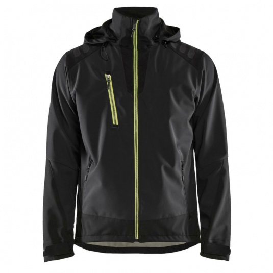 Blaklader Workwear Men's Wind- and Waterproof Softshell Work Jacket (Black/Hi-Vis Yellow)