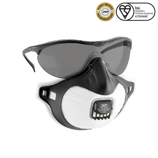 JSP FFP3 Tinted Filterspec Goggles and Respiratory Mask with Valve