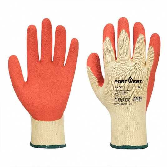 Portwest A100 Latex Palm Grip Orange Gloves