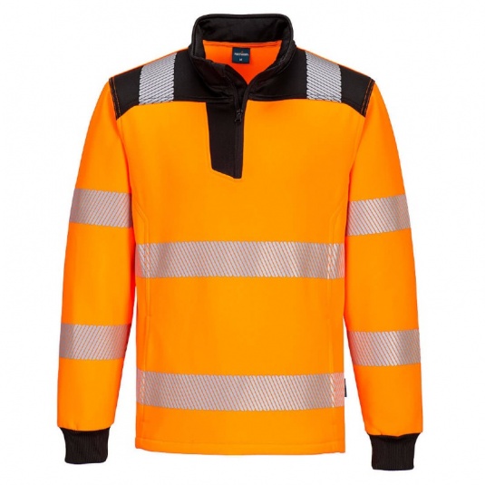 Portwest PW326 Hi-Vis 1/4 Zip Unisex Reflective Sweatshirt (Orange/Black)