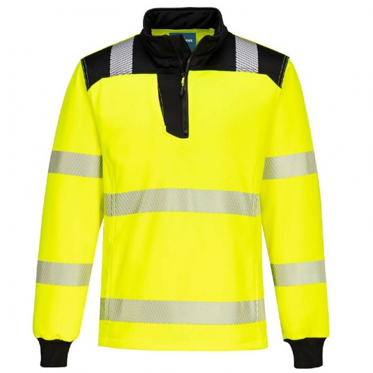 Portwest PW326 Hi-Vis 1/4 Zip Unisex Reflective Sweatshirt (Yellow/Black)