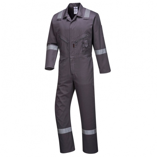 Portwest C814 Grey Iona Cotton Coveralls with Reflective Stripes