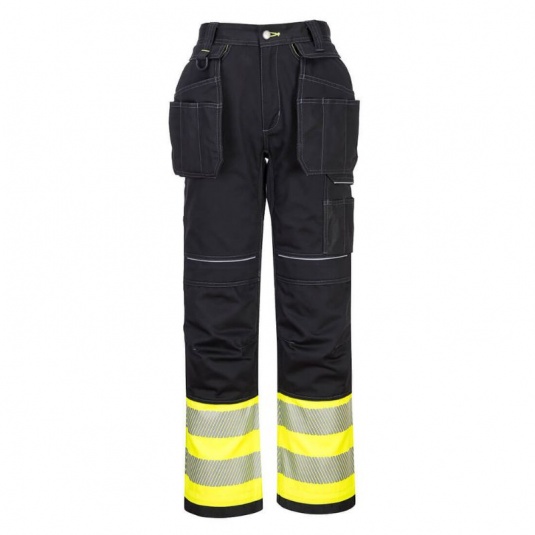 Portwest PW307 PW3 Class 1 Black and Yellow Hi-Vis Trousers with Holster Pockets