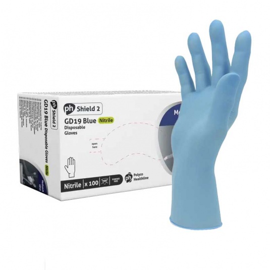 Shield2 GD19 Nitrile Blue Disposable Gloves Workwear.co.uk