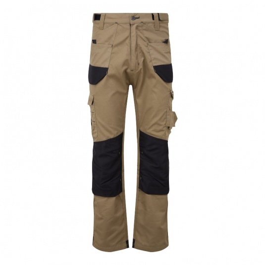 TuffStuff 727 Triple Stitched Sand-Coloured Work Trade Trousers with Knee Pad Pockets