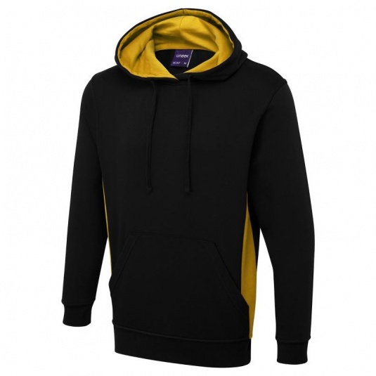 Uneek UC517 Unisex Two-Tone Hooded Sweatshirt (Black/Yellow)