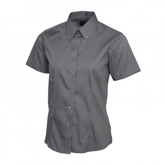 Uneek UC704 Ladies' Pinpoint Oxford Short-Sleeve Work Shirt (Charcoal)