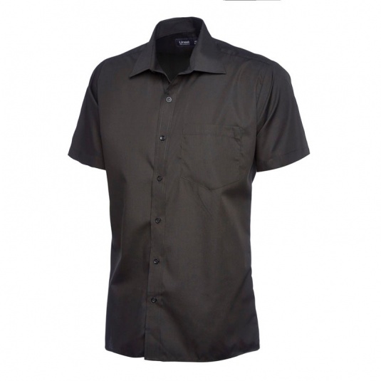 Uneek UC710 Men's Poplin Short-Sleeve Work Shirt (Black)