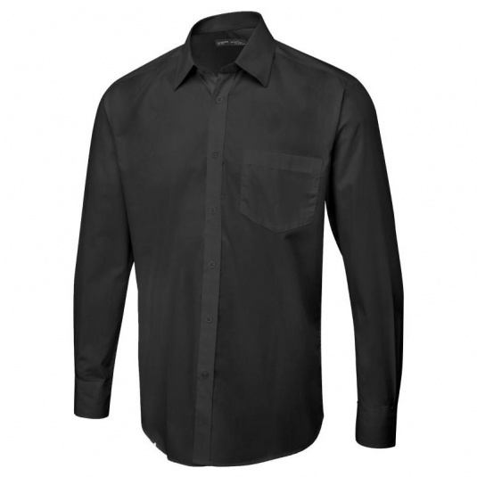 Uneek UC713 Men's Long-Sleeve Tailored Poplin Work Shirt (Black)