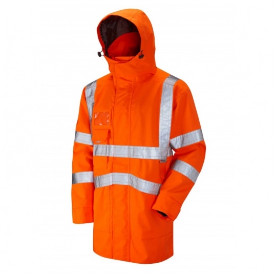 Leo Workwear EcoViz A04 Clovelly Breathable Waterproof Hi-Vis Orange Anorak