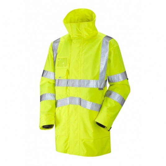 Leo Workwear EcoViz A04 Clovelly Breathable Waterproof Hi-Vis Yellow Anorak
