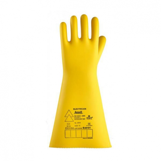 Ansell E019Y Electrician Class 3 Yellow Insulating Rubber Gloves
