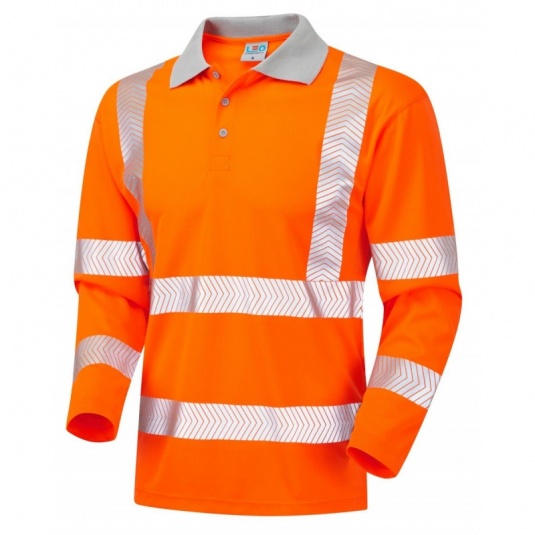 Leo Workwear EcoViz P08 Barricane Coolviz Plus Hi-Vis Orange Sleeved Polo Shirt