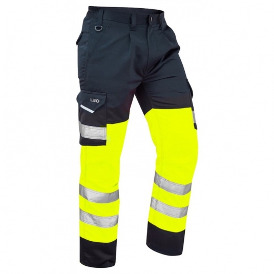 Leo Workwear EcoViz CT01 Bideford Hi-Vis Yellow and Navy Cargo Trousers