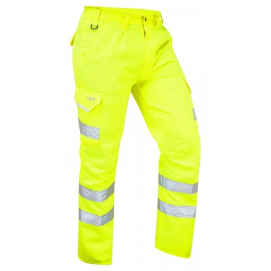 Leo Workwear EcoViz CT01 Bideford Hi-Vis Yellow Cargo Trousers
