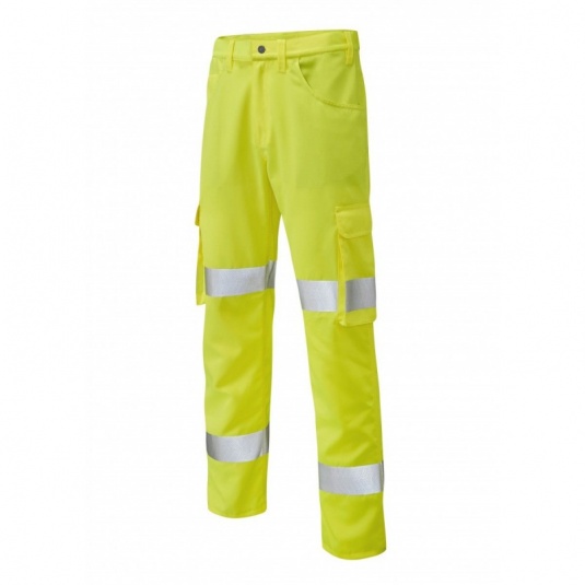Leo Workwear CT03 Yelland Lightweight Hi-Vis Yellow Cargo Trousers