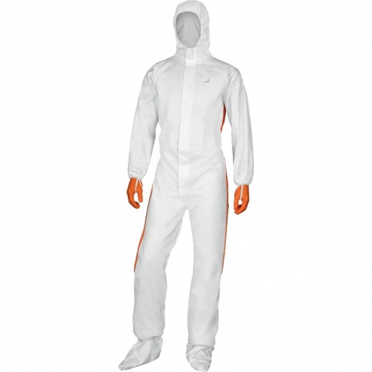 Delta Plus DT125 Type 5/6 Disposable Anti-Static Coveralls with Hood (White/Orange)