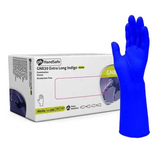 Hand Safe GN830 Indigo Nitrile Extended Cuff Disposable Gloves