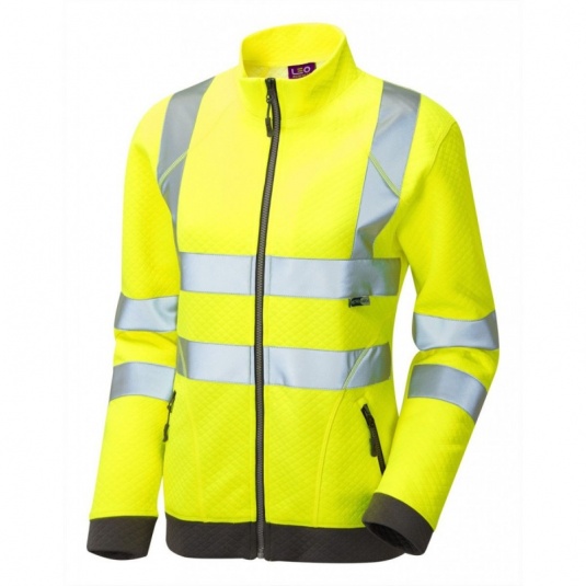 Leo Workwear EcoViz SSL03 Hollicombe Women's Thermal Hi-Vis Zipped Yellow Sweatshirt