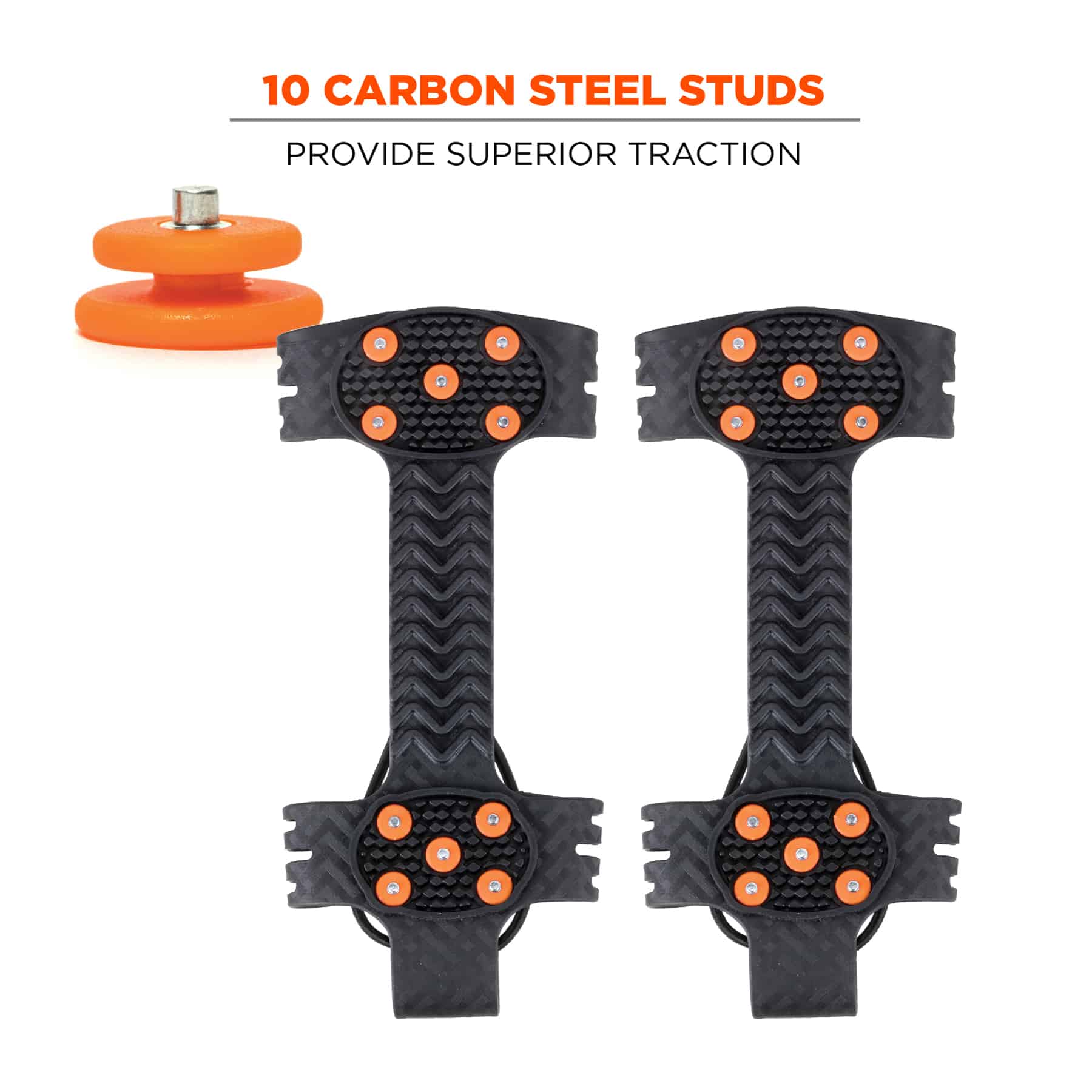 Carbon fibre studs provide grip and balance when walking in ice and snow