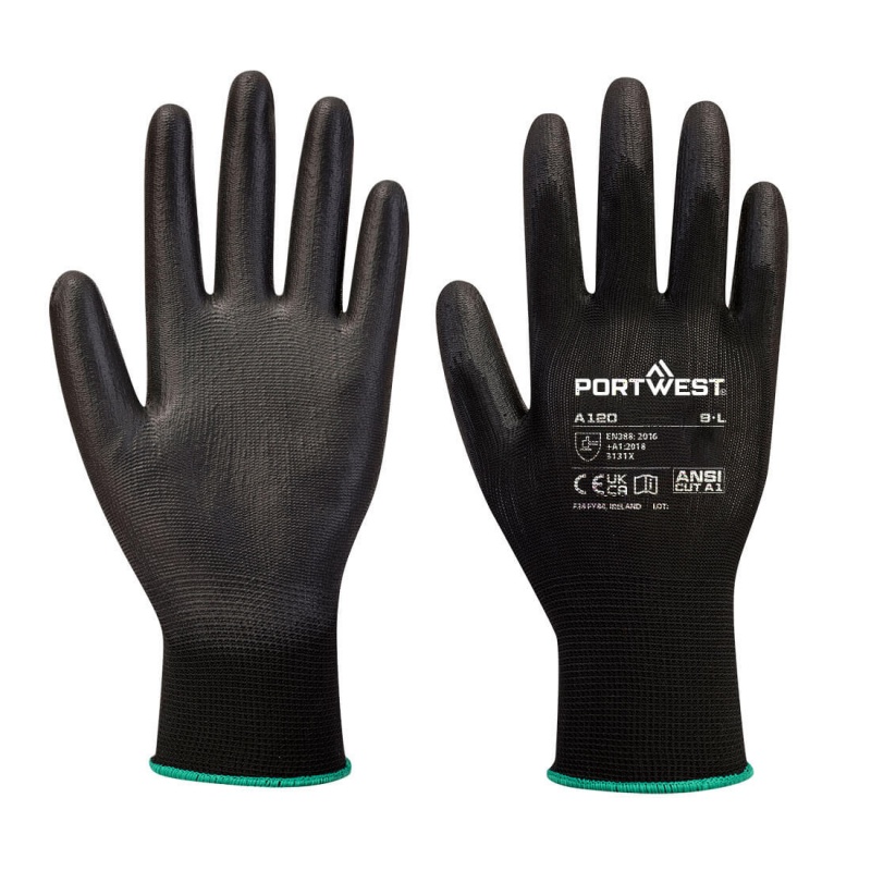 Portwest A120 PU Palm-Coated Black Gloves