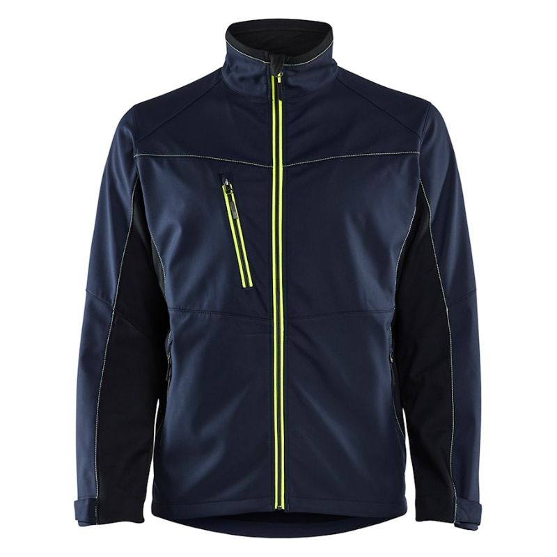 Blaklader Workwear 4950 Men s Lightweight Stretch Woven Windproof Softshell Jacket Navy Hi Vis Yellow