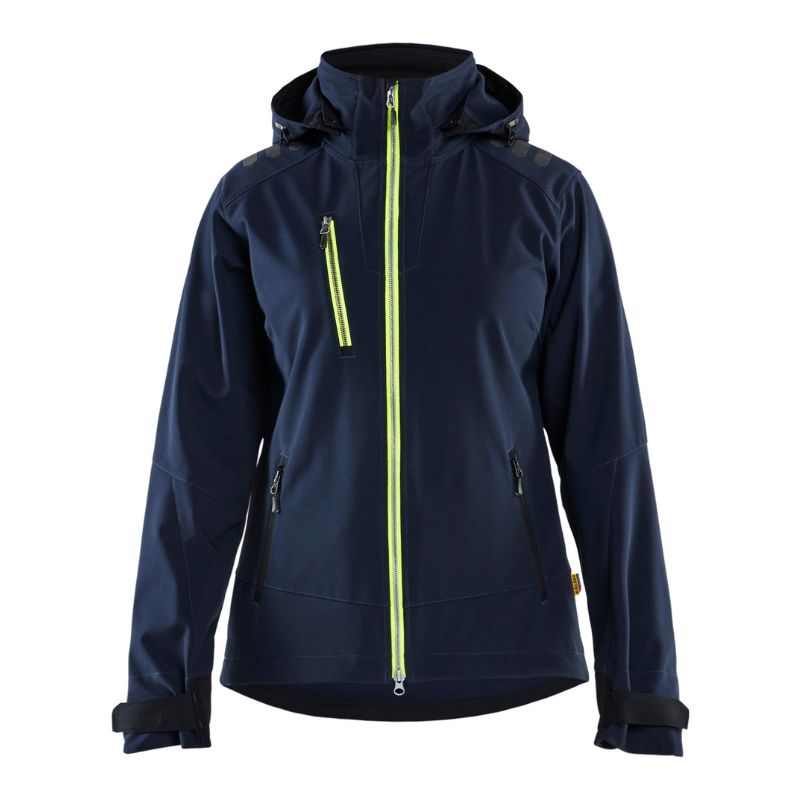Blaklader Workwear Women s Wind and Waterproof Softshell Work Jacket Navy Hi Vis Yellow
