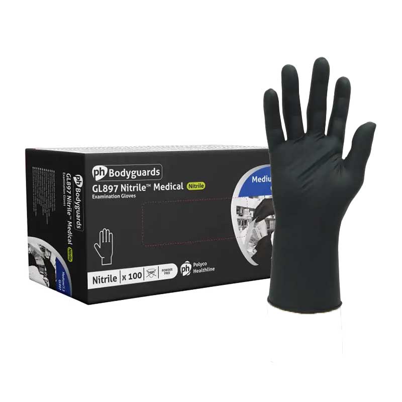 Polyco Bodyguards GL897 Black Nitrile PowderFree Disposable Gloves Workwear.co.uk