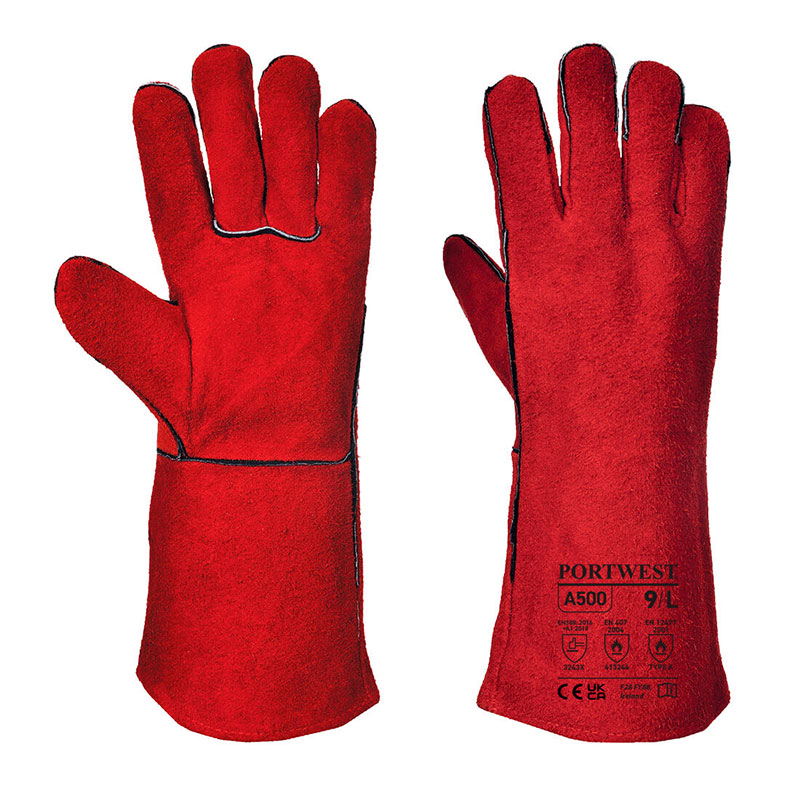 Portwest A500 Red Leather Welding Gauntlets - Workwear.co.uk