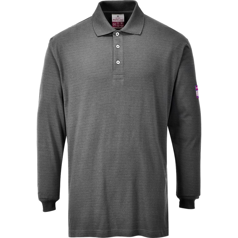 Portwest FR10 Grey AntiStatic FR Polo Shirt Workwear.co.uk