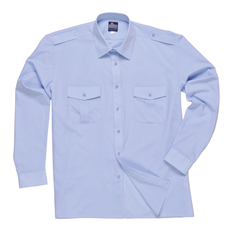 Portwest S102 Long Sleeve Blue Pilot Shirt Workwear.co.uk