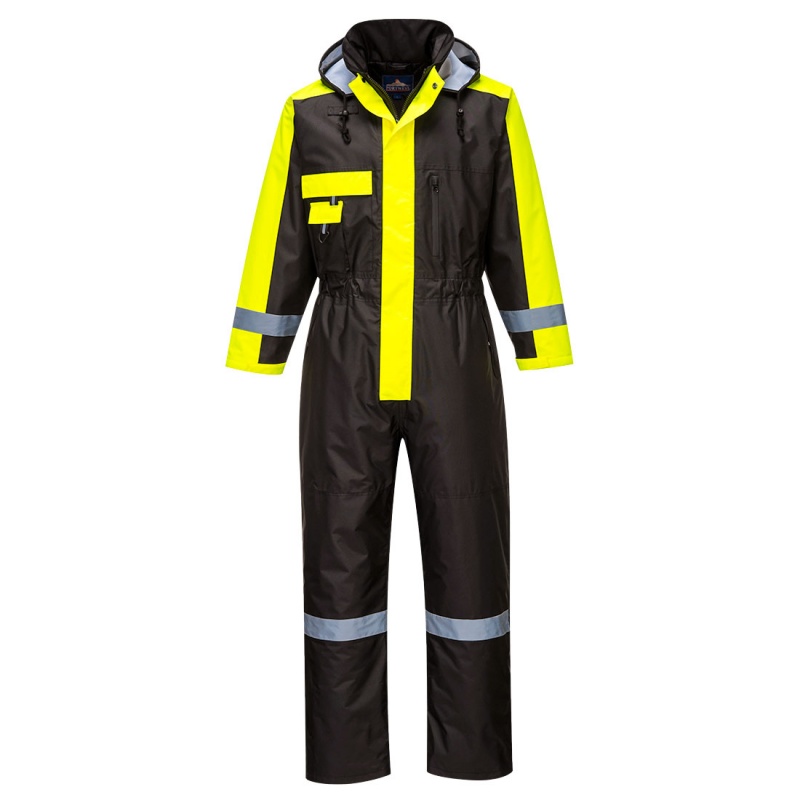 Portwest S485 Hi-Vis Tweekleuren Overall Gevoerd, Geel/Marine, Grootte M