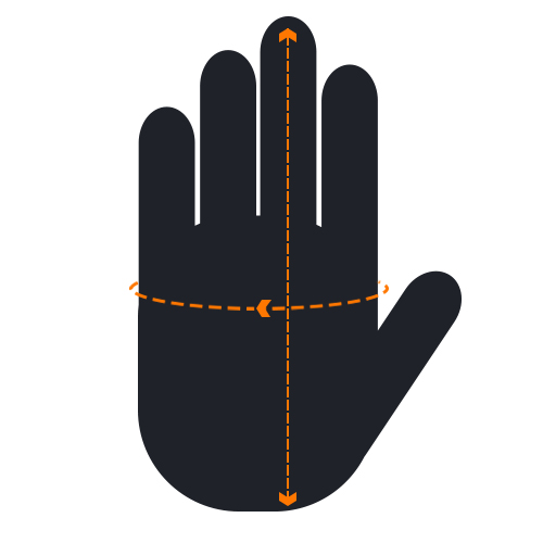 Indication of how to measure circumference and hand length
