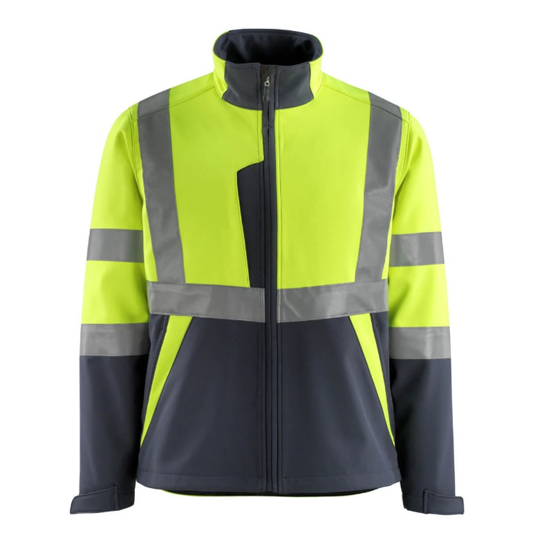 Mascot Workwear Safe Light Kiama Hi-Vis Fleece-Lined Softshell Jacket  (Hi-Vis Yellow/Dark Navy)