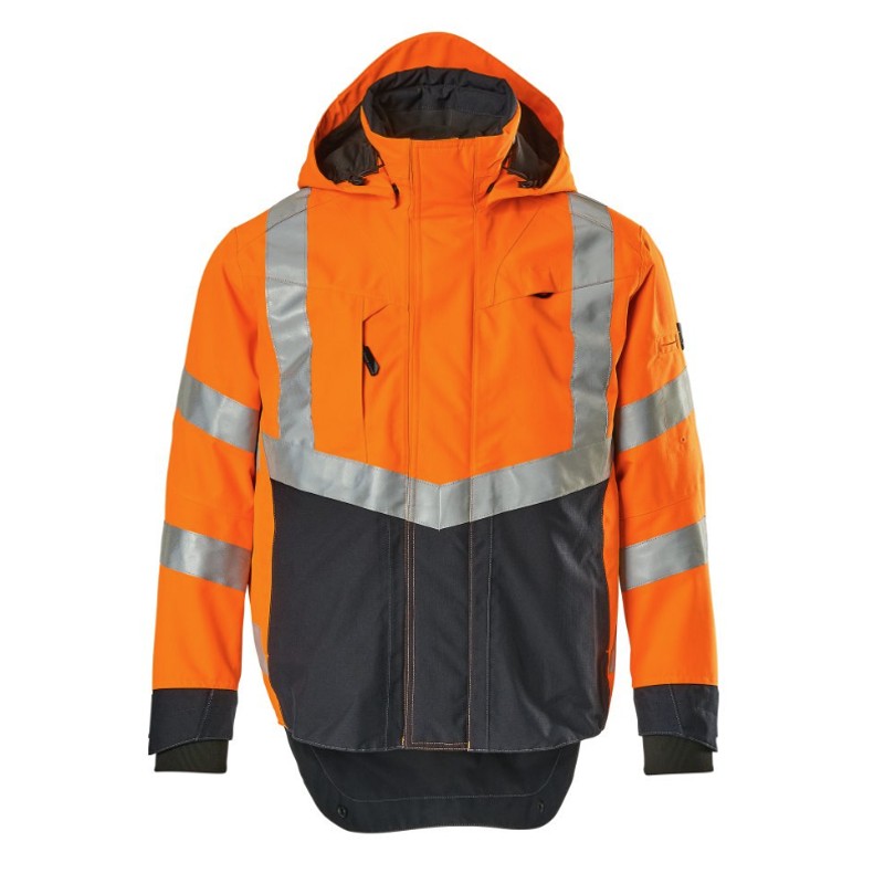 Mascot Workwear Safe Supreme Harlow Hi-Vis Waterproof Shell Jacket (Hi-Vis  Orange/Dark Navy)