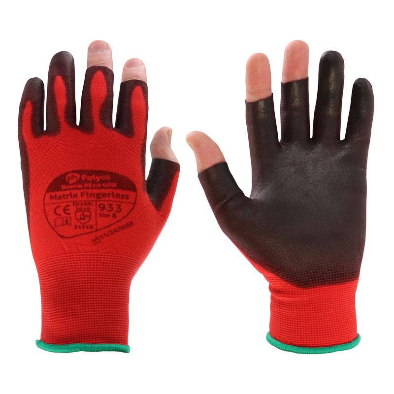 Polyco Matrix Palm-Coated Fingerless Work Gloves 933 - Workwear.co.uk