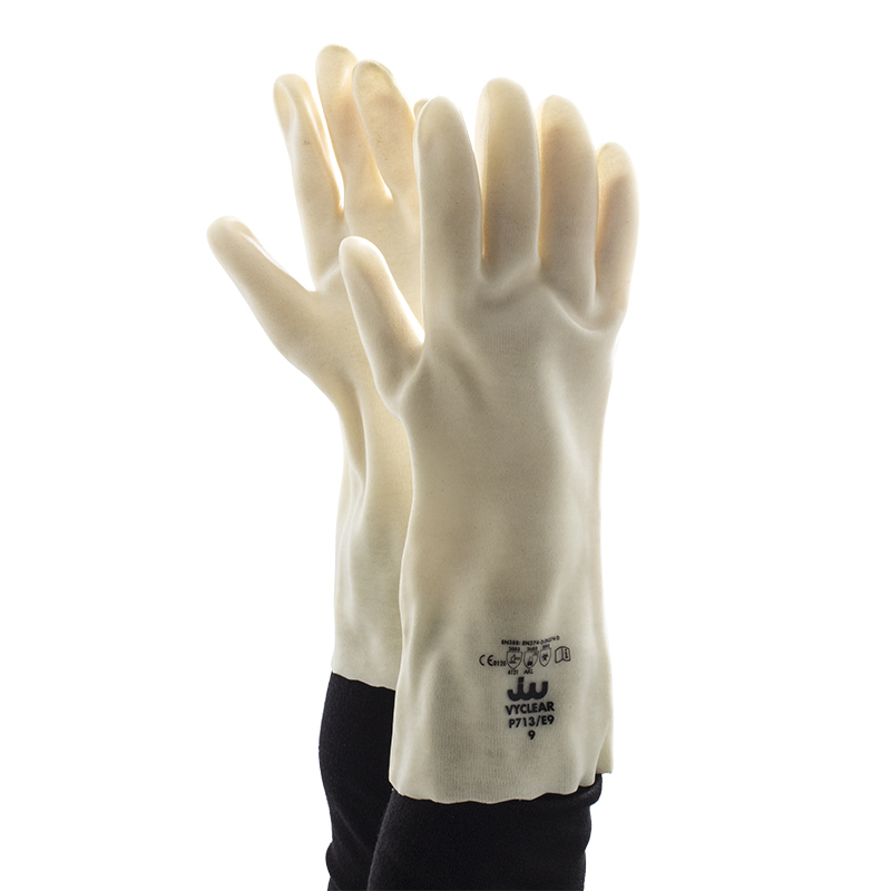 Polyco Vyclear Clear ChemicalResistant Dipped PVC Gauntlet Gloves P713 Workwear.co.uk