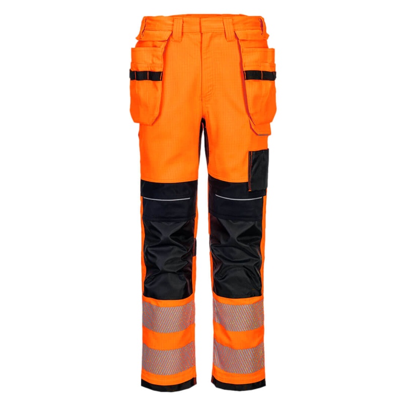 Portwest FR415 PW3 Flame Resistant HVO Holster Pocket Work Trousers  (Orange/Black)