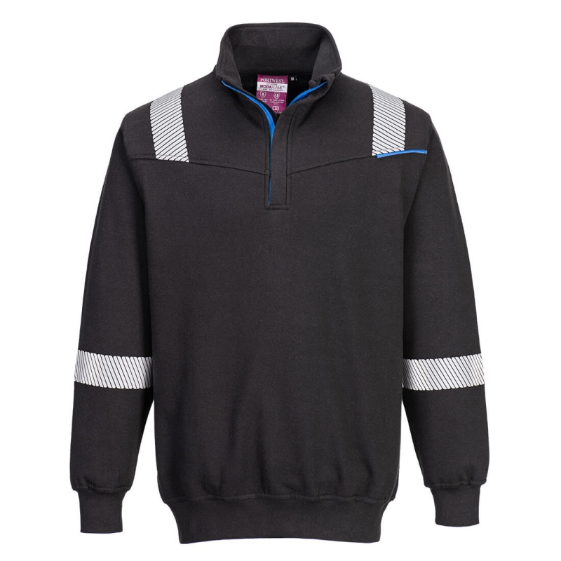 Portwest FR710 FR 1/4-Zip Jumper (BLK) - Workwear.co.uk