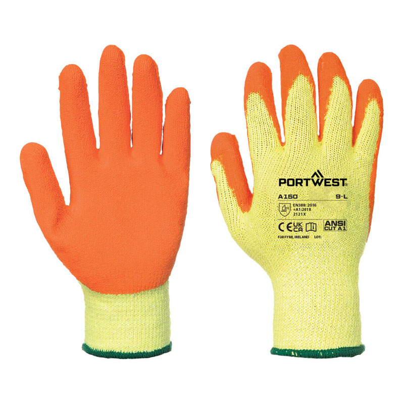 Portwest A150 Latex Palm Grip Orange Gloves