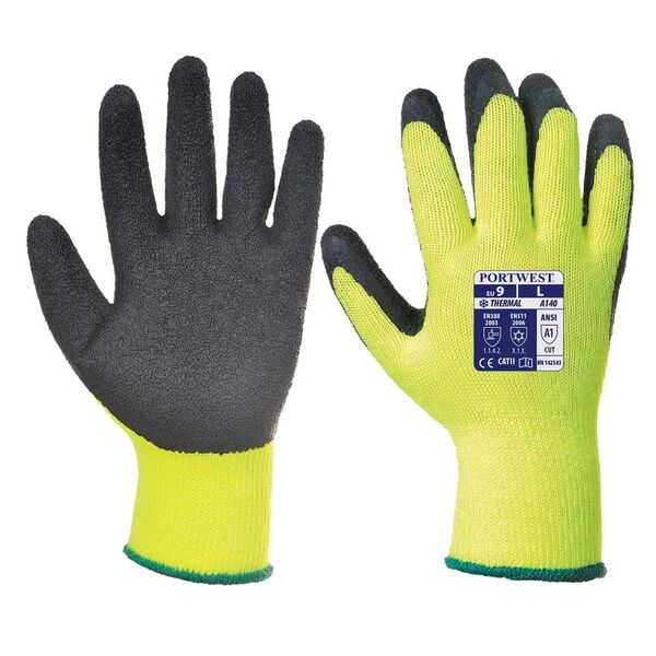 Portwest A140BK Thermal Latex Palm-Coated Black and Yellow Gloves