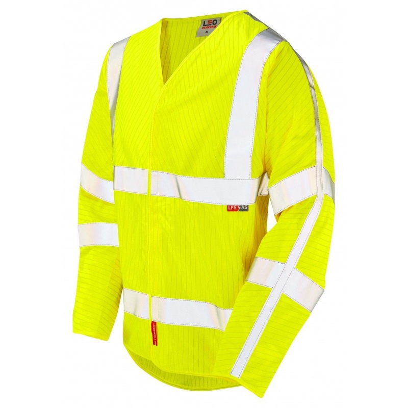 Leo Workwear S17 Meshaw LSF Anti-Static Yellow Hi-Vis Sleeved Vest Leo Workwear S17 Meshaw LSF Anti-Static Yellow Hi-Vis Sleeved Vest