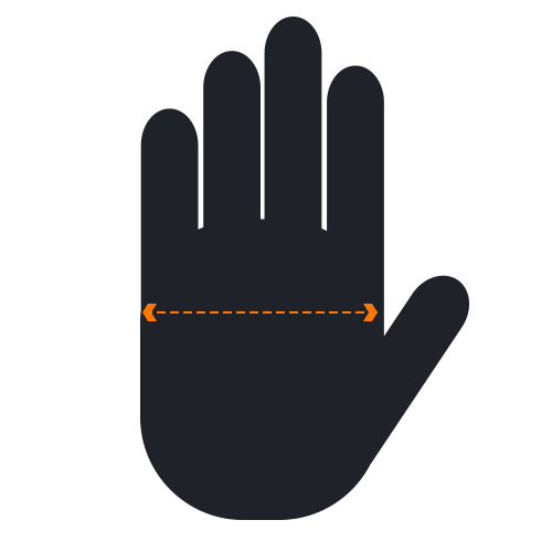 Measure the width of your hands as indicated